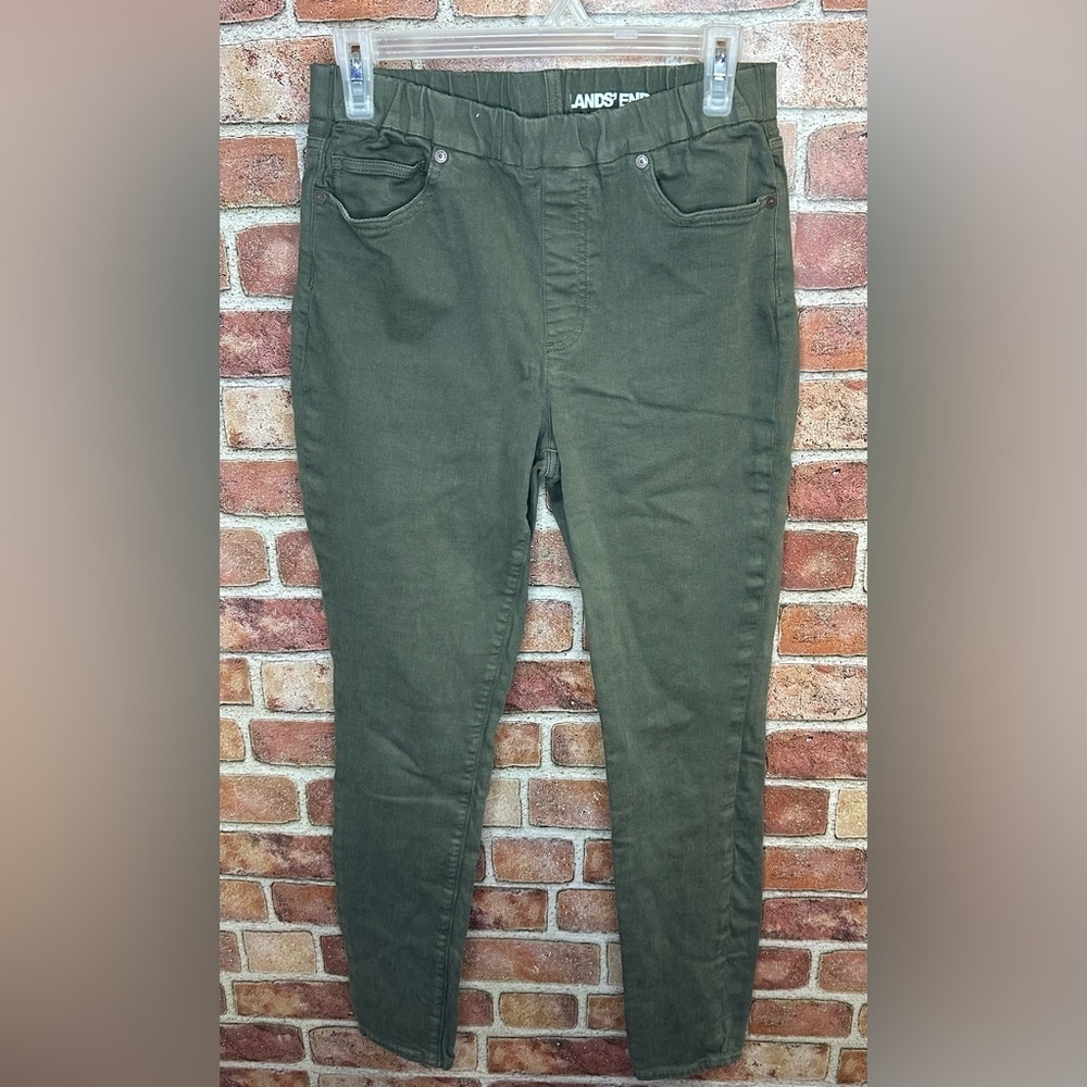 Lands' End Women's HR Pull On Skinny GD Jean Forest Moss